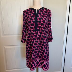 Crown & Ivy elephant print navy and pink casual dress size 4. EUC